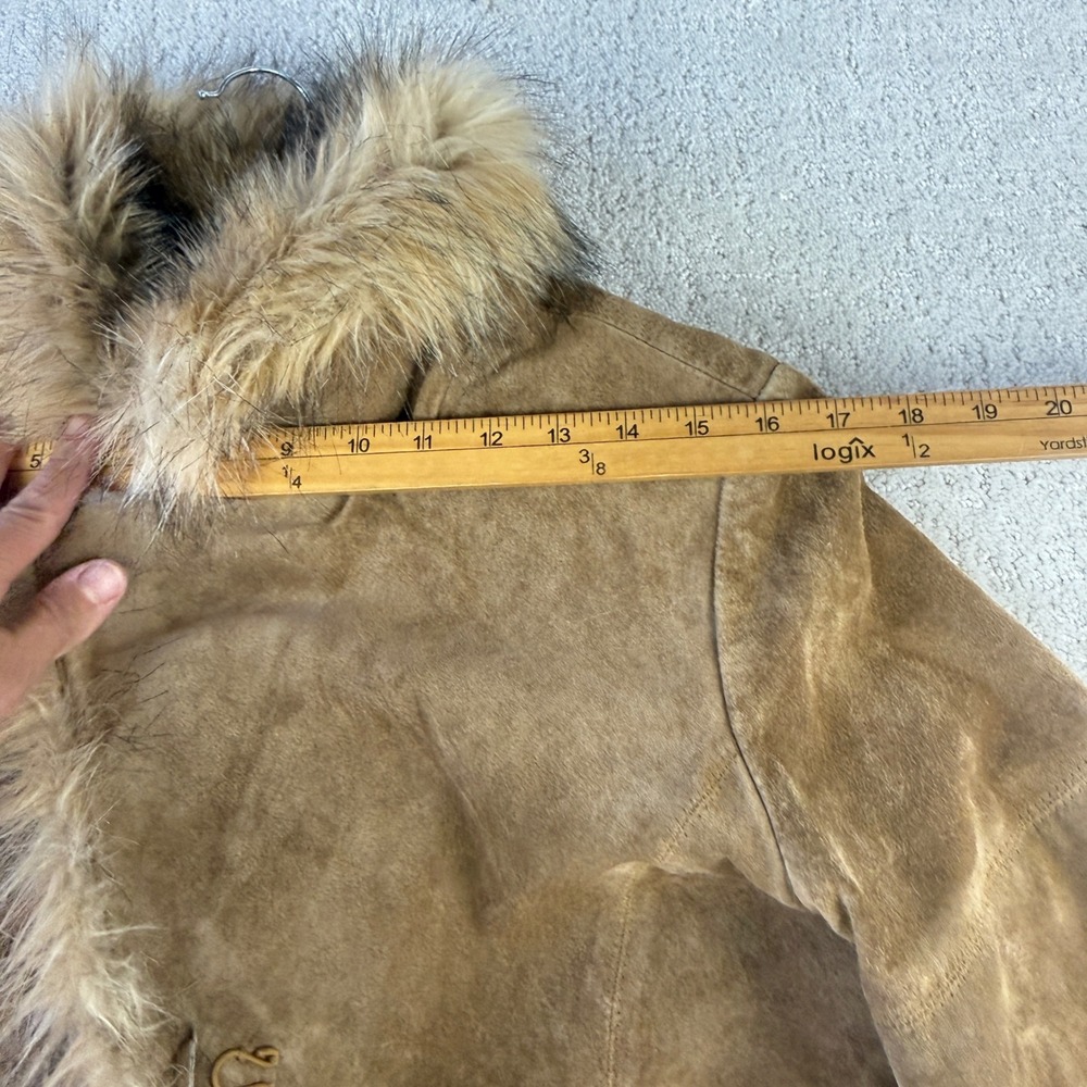 XOXO Leather Jacket Women Small Tan Faux Fur Trim Penny Lane Boho 64249 - Picture 16 of 16
